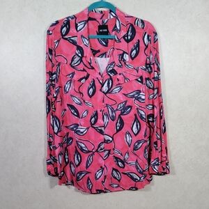 12542 Nic + Zoe red & pink w/black & tan leaf button up shirt XXL NEW